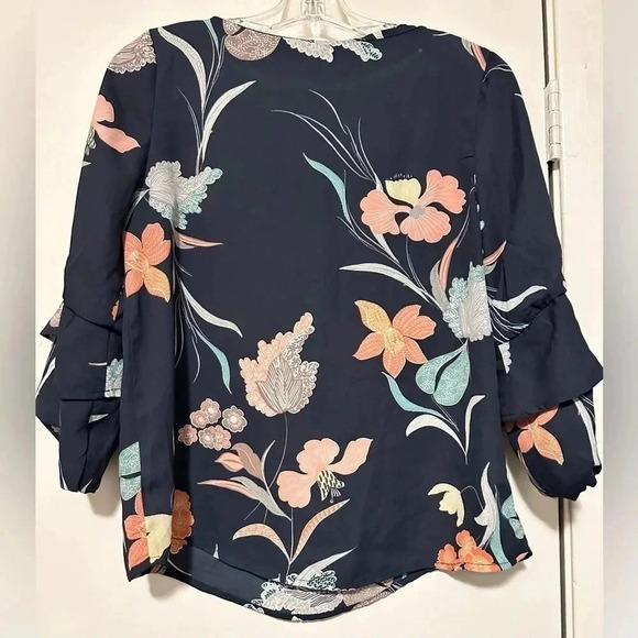 Monteau navy blue floral blouse size L - Picture 5 of 6